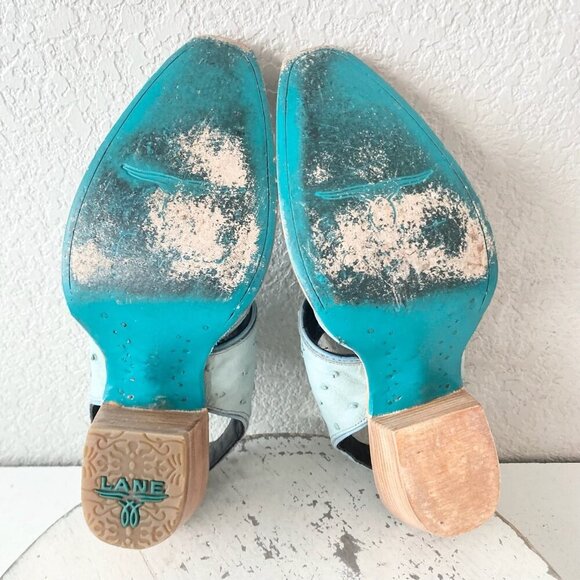 Lane Robin Mule Cowboy Boots Womens 8 Cowgirl Western Blue Ostrich Short Ankle - Picture 7 of 9